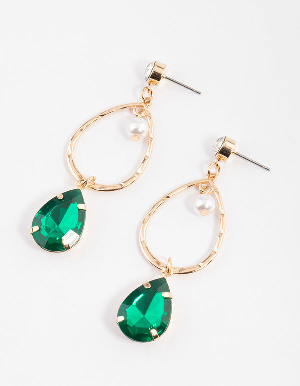 Green Pearl & Pear Stone Drop Earrings