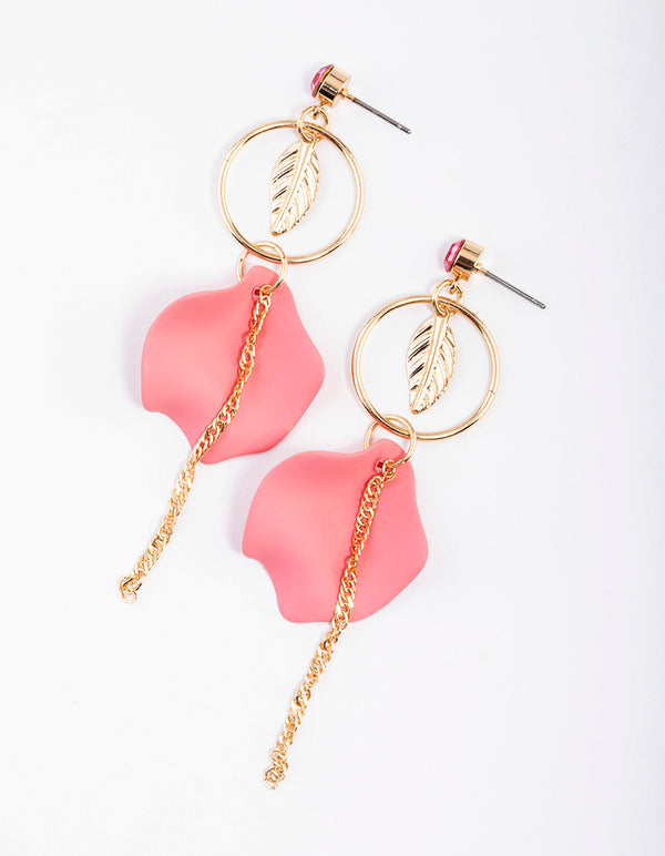 Pink Circle Twisted Chain Drop Earrings