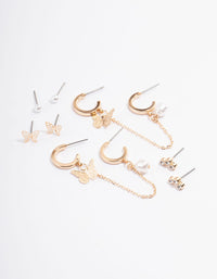 Gold Butterfly Pearl Stacker Earrings 5-Pack - link has visual effect only