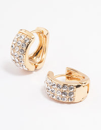 Gold Triple Row Diamante Small Huggie Earrings - link has visual effect only