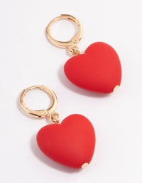 Gold Red Bubble Heart Huggie Earrings - link has visual effect only