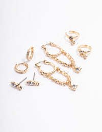 Gold Diamante Chain Drop Hoop Earrings 4-Pack - link has visual effect only