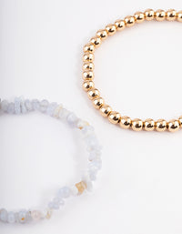 Gold Blue Lace Agate Chip Stretch Bracelet Pack - link has visual effect only