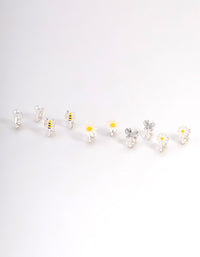 Kids Silver Daisy Clip On Earrings 5-Pack - link has visual effect only