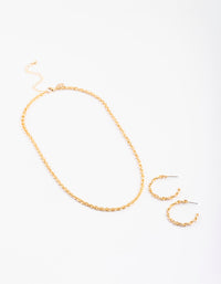 Gold Medium Twist Chain Necklace & Earrings Set - link has visual effect only