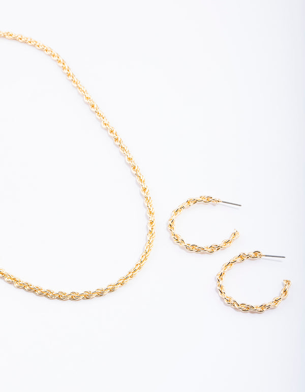 Gold Medium Twist Chain Necklace & Earrings Set