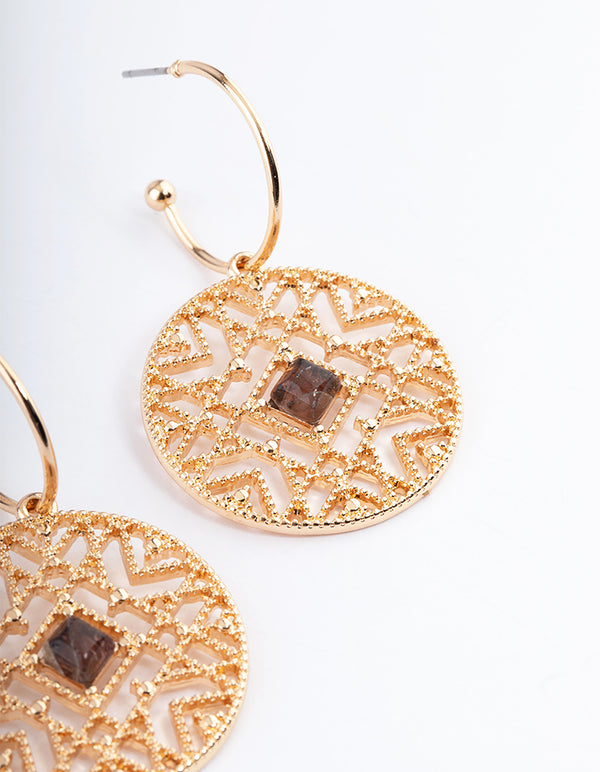 Gold Amethyst Detailed Hoop Earrings