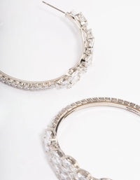 Rhodium Diamante Baguette Statement Hoop Earrings - link has visual effect only