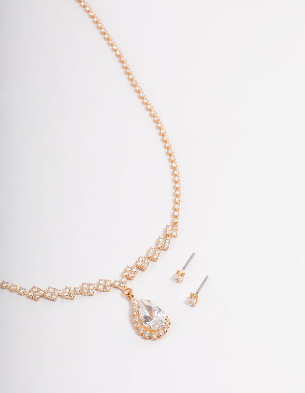 Gold Cubic Zirconia Diamond Necklace Set