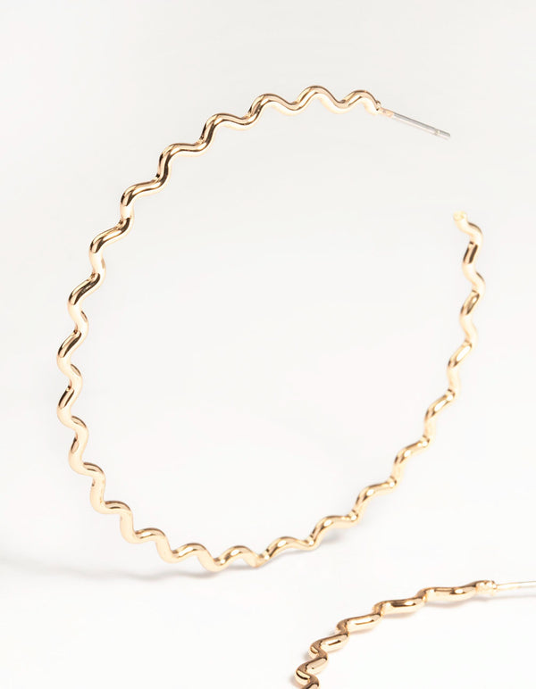 Gold Wavy Hoop Earrings