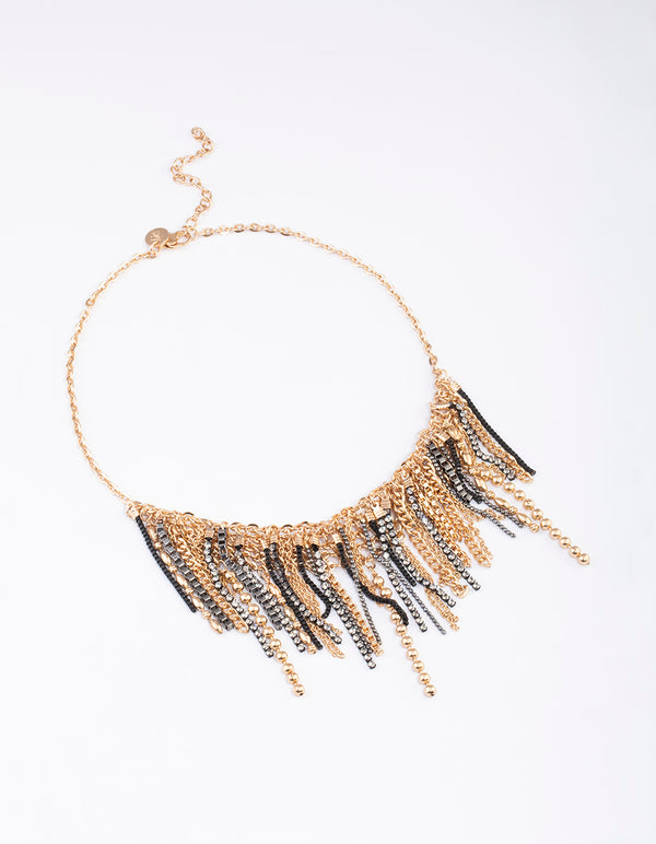 Gold Multi Chain Fringe Necklace