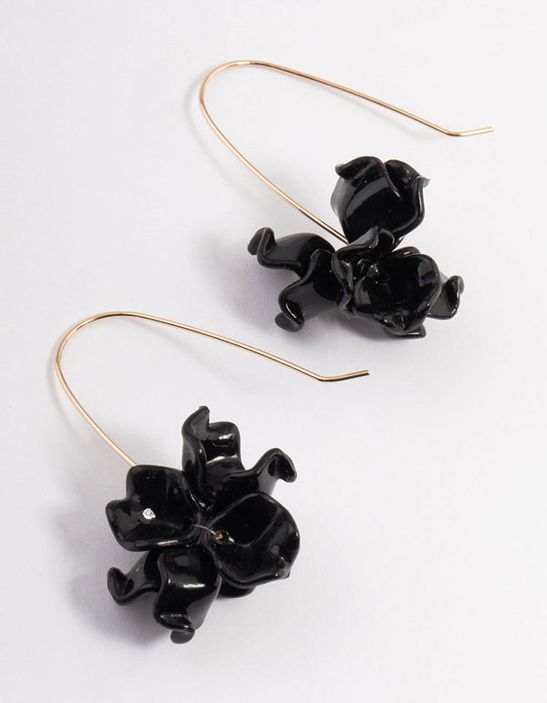 Black Mini Frosted Flower Drop Earrings