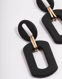 Black Mini Rubber Link Drop Earrings - link has visual effect only