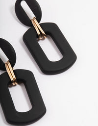 Black Mini Rubber Link Drop Earrings - link has visual effect only