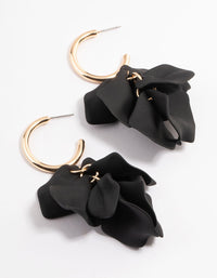 Black Coated Petal Huggie Drop Earrings - link has visual effect only