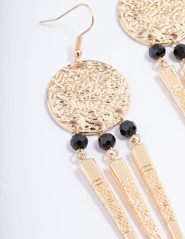 Black Texture Round Tassel Drop Earrings