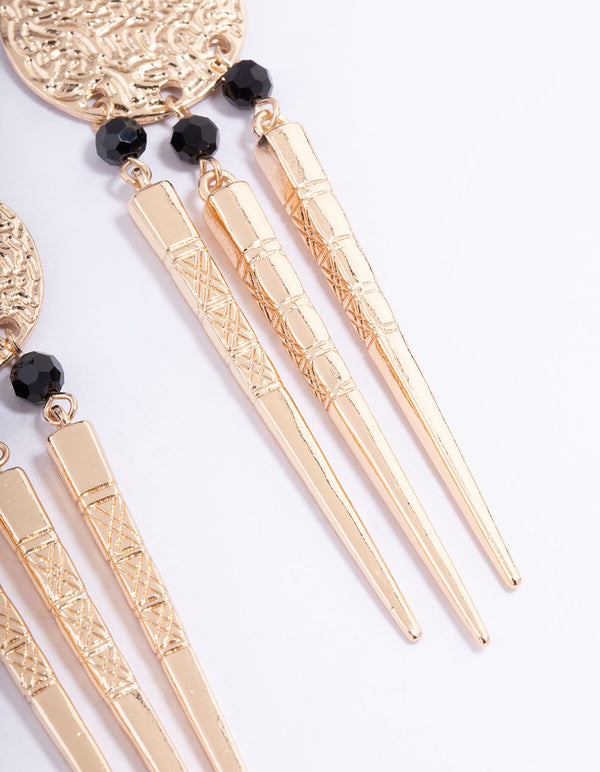 Black Texture Round Tassel Drop Earrings