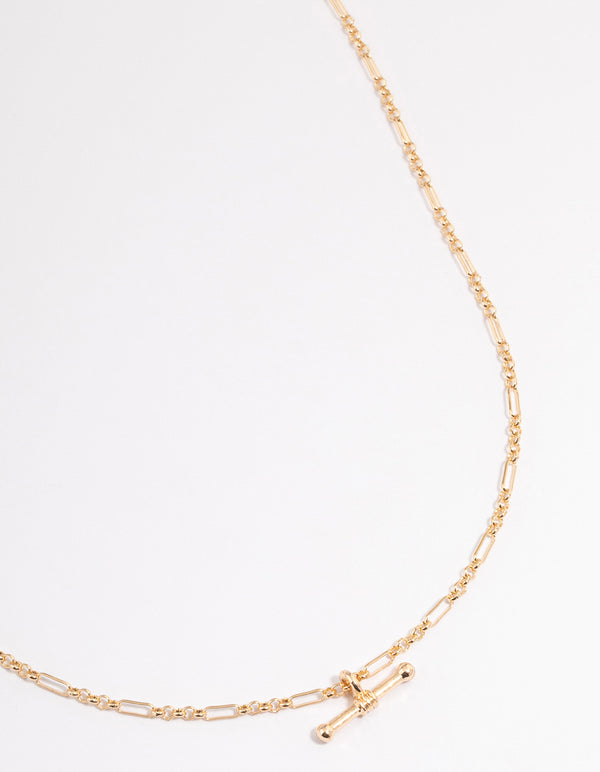 Gold Toggle Figaro Chain Necklace