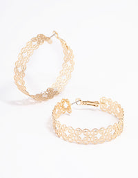 Gold Mid Thick Filigree Hoop Earrings - link has visual effect only