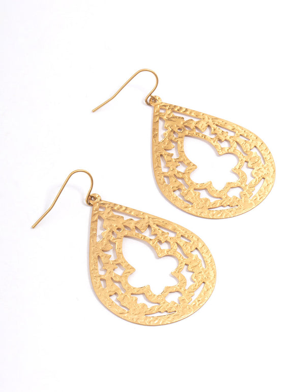 Gold Texture Cut Stamp Drop Earrings