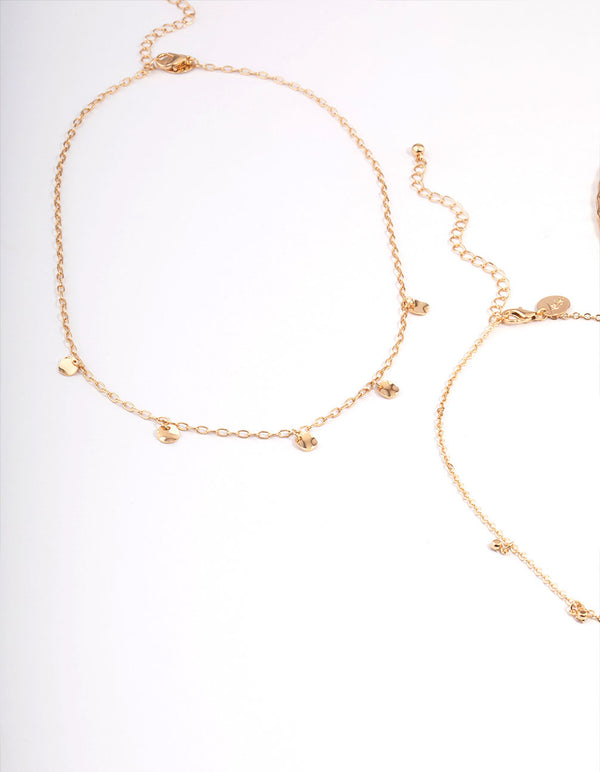 Gold Multi-Row Diamante Droplet Disc Necklace