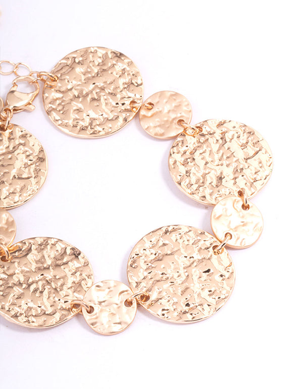 Gold Mixed Hammered Disc Bracelet