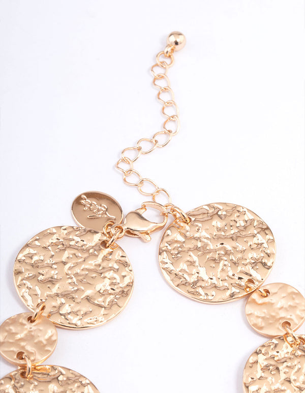 Gold Mixed Hammered Disc Bracelet