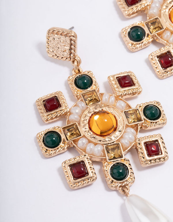 Worn Gold Vintage Pearl Pearl Drop Earrings