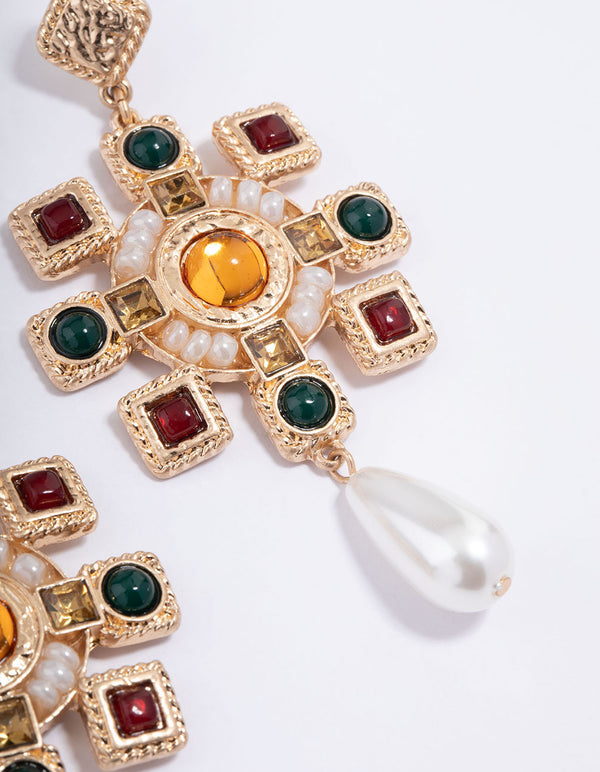 Worn Gold Vintage Pearl Pearl Drop Earrings