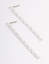 Silver Cubic Zirconia Rectangle Straight Drop Earrings - link has visual effect only