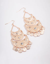 Rose Gold Stamp Three Layer Diamante Drop Earrings - link has visual effect only