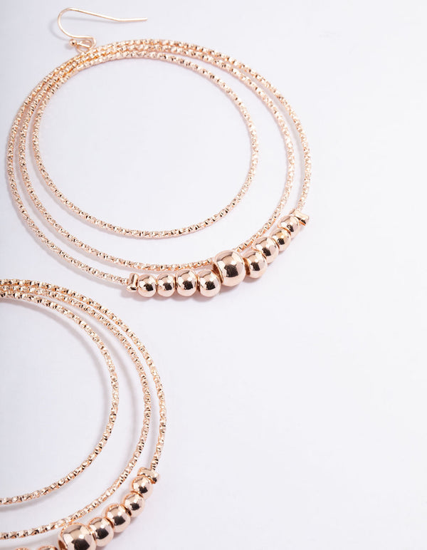 Rose Gold Illusion Three Circle Ball Drop Earrings