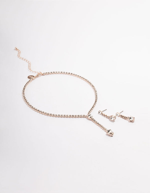 Rose Gold Teardrop Cupchain Earrings & Necklace Set