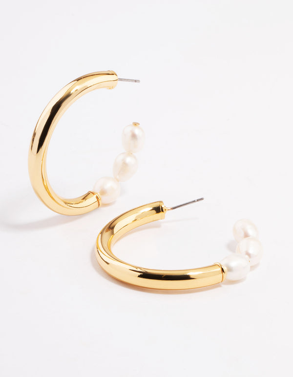 Gold Plated Freshwater Pearl Half Hoop Earrings