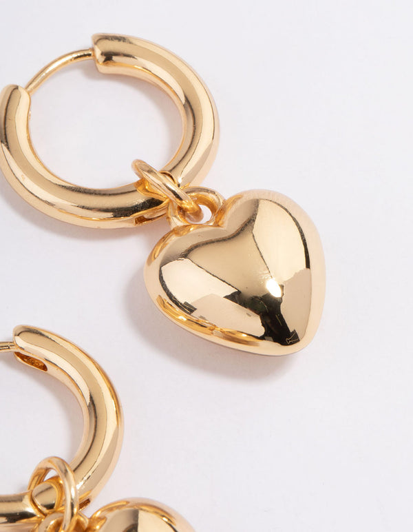 Gold Plated Puffy Heart Huggie Earrings