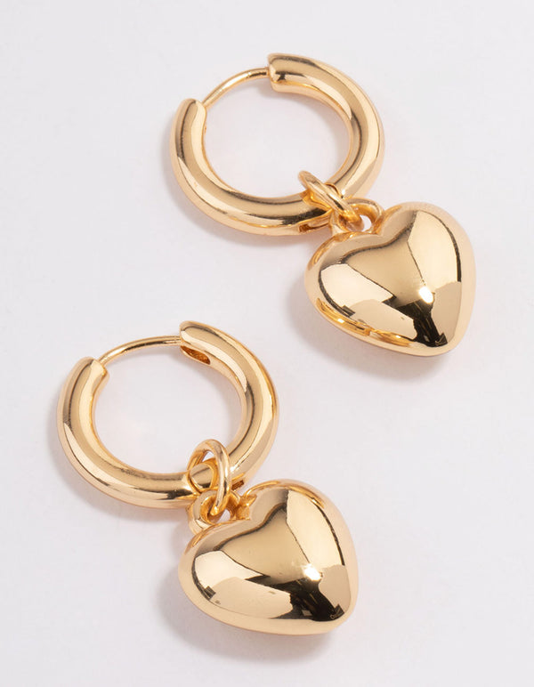 Gold Plated Puffy Heart Huggie Earrings