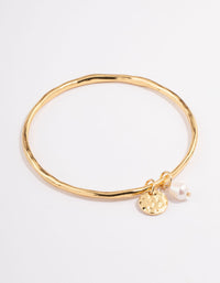 Gold Plated Freshwater Pearl Hammered Disc Bangle Bracelet - link has visual effect only