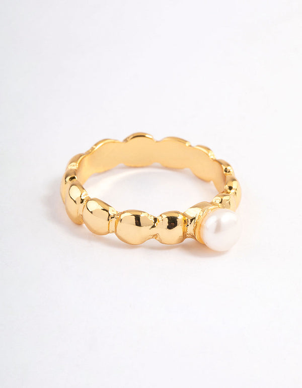 Gold Plated Rounded Pearl Ring