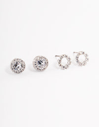 Rhodium Circle Cubic Zirconia Earrings Pack - link has visual effect only
