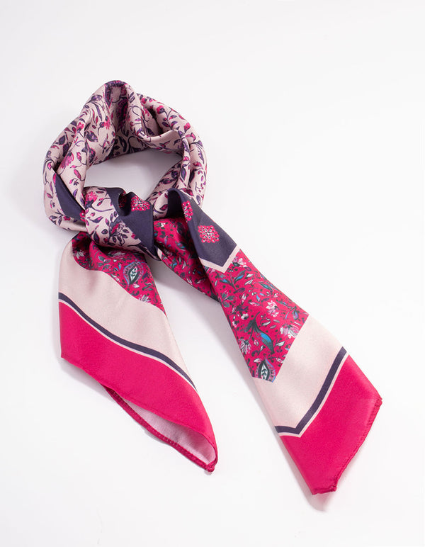 Pink Fabric Mixed Tone Floral Print Scarf