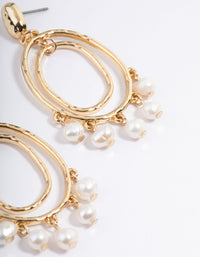 Gold Plated Oval Drop Layered Freshwater Pearl Earrings - link has visual effect only