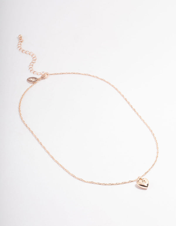 Rose Gold Plated Heart Pendant Twisted Chain Necklace