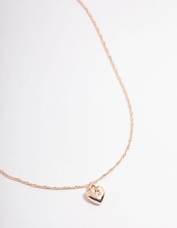 Rose Gold Plated Heart Pendant Twisted Chain Necklace