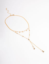 Gold Plated Rose Quartz Double Layer Y-Necklace - link has visual effect only