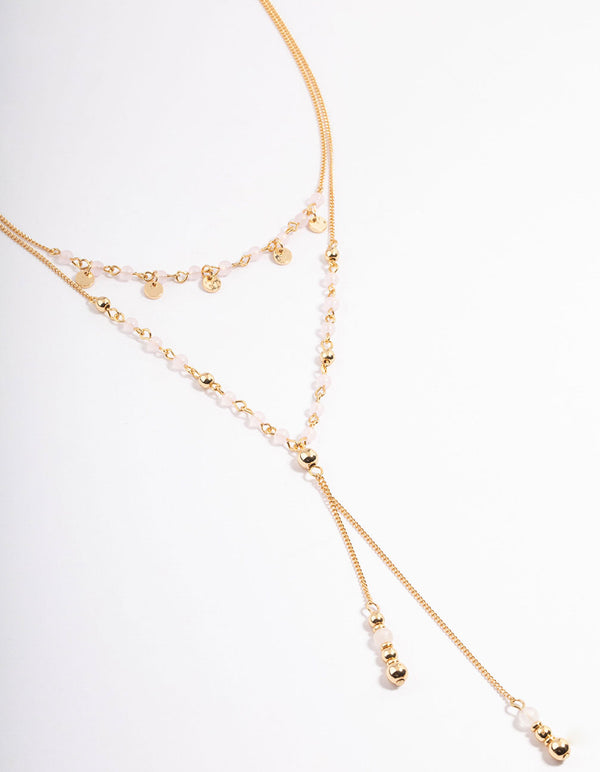 Gold Plated Rose Quartz Double Layer Y-Necklace