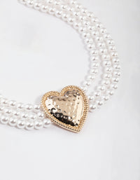 Gold Hammered Heart Pearl Choker - link has visual effect only