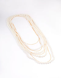 Gold Pearl Long Layered Necklace - link has visual effect only