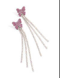 Rhodium Pink Butterfly Curb Chain Earrings - link has visual effect only
