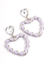 Rhodium Purple Heart Twist Drop Earrings - link has visual effect only