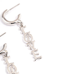 Rhodium Love Text Earrings - link has visual effect only